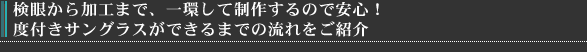 検眼から加工まで、一環して制作するので安心！度付きサングラスができるまでの流れをご紹介